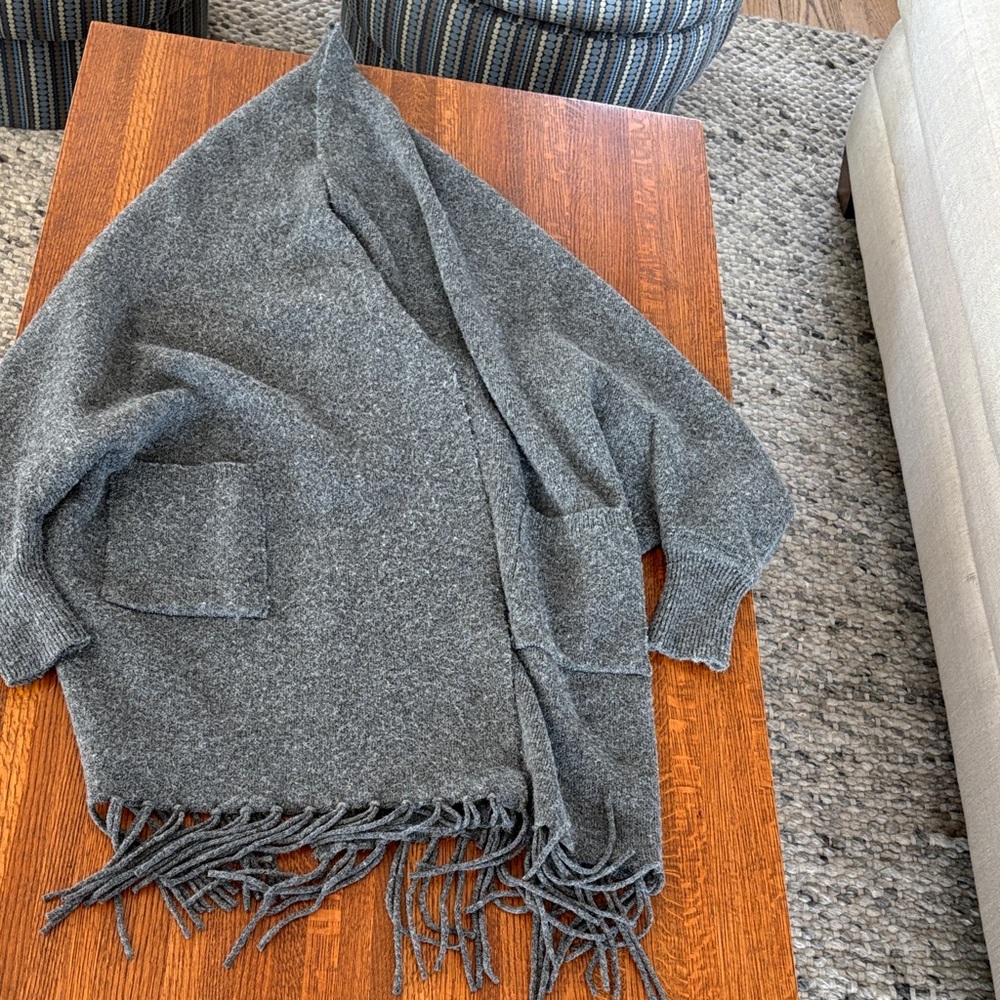 Cozy Gray Knit Fringe Cardigan